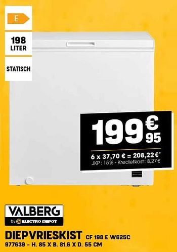 Promoties Valberg diepvrieskist cf 198 e w625c - Valberg - Geldig van 24/04/2024 tot 05/05/2024 bij Electro Depot