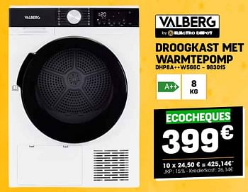 Promoties Valberg droogkast met warmtepomp dhp8a++w566c - Valberg - Geldig van 24/04/2024 tot 05/05/2024 bij Electro Depot