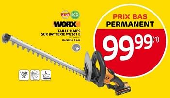 Promoties Worx taille-haies sur batterie wg261 e - Worx - Geldig van 26/04/2024 tot 13/05/2024 bij Brico