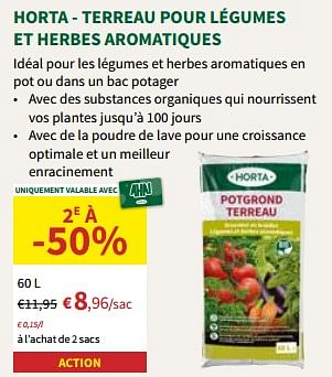 Promoties Horta - terreau pour légumes et herbes aromatiques - Huismerk - Horta - Geldig van 24/04/2024 tot 05/05/2024 bij Horta