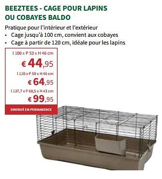 Promoties Beeztees - cage pour lapins ou cobayes baldo - Beeztees - Geldig van 24/04/2024 tot 05/05/2024 bij Horta