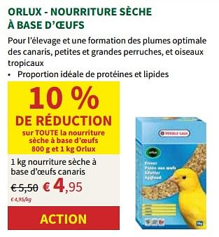 Promotions Nourriture sèche à base d’ouufs canaris - Orlux - Valide de 24/04/2024 à 05/05/2024 chez Horta