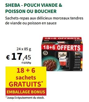 Promotions Sheba - pouch viande + poisson ou boucher - Sheba - Valide de 24/04/2024 à 05/05/2024 chez Horta