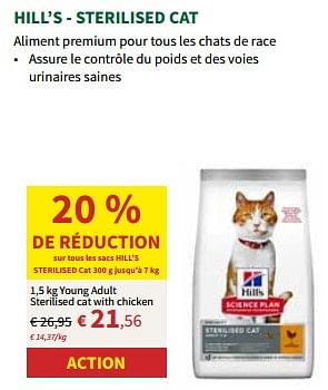 Promotions Young adult sterilised cat with chicken - Hill's - Valide de 24/04/2024 à 05/05/2024 chez Horta
