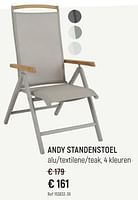 Promoties Andy standenstoel - Huismerk - Free Time - Geldig van 28/04/2024 tot 02/06/2024 bij Freetime