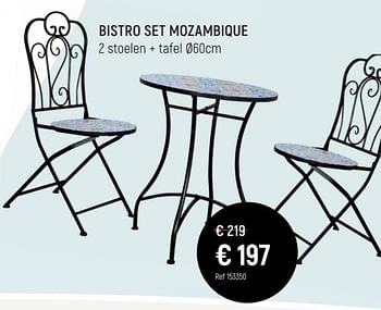 Promoties Bistro set mozambique 2 stoelen + tafel - Huismerk - Free Time - Geldig van 28/04/2024 tot 02/06/2024 bij Freetime