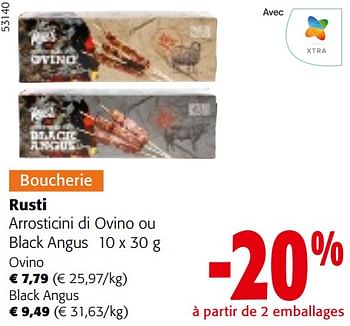 Promotions Rusti arrosticini di ovino ou black angus - Rusti - Valide de 24/04/2024 à 07/05/2024 chez Colruyt