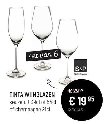 Promotions Tinta wijnglazen - S&P - Valide de 28/04/2024 à 02/06/2024 chez Freetime
