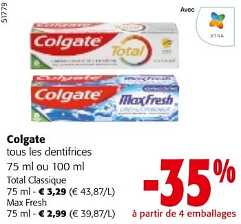 Promoties Colgate tous les dentifrices - Colgate - Geldig van 24/04/2024 tot 07/05/2024 bij Colruyt