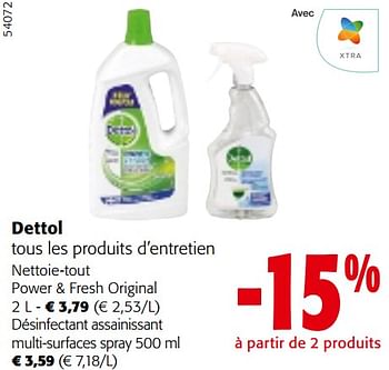 Promoties Dettol tous les produits d’entretien - Dettol - Geldig van 24/04/2024 tot 07/05/2024 bij Colruyt