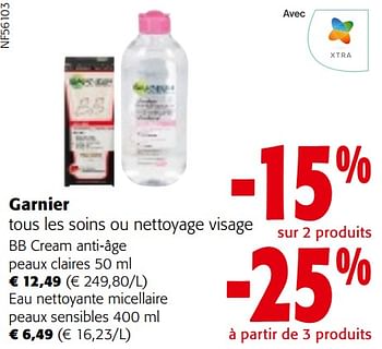 Promoties Garnier tous les soins ou nettoyage visage - Garnier - Geldig van 24/04/2024 tot 07/05/2024 bij Colruyt
