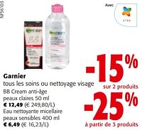 Promotions Garnier tous les soins ou nettoyage visage - Garnier - Valide de 24/04/2024 à 07/05/2024 chez Colruyt