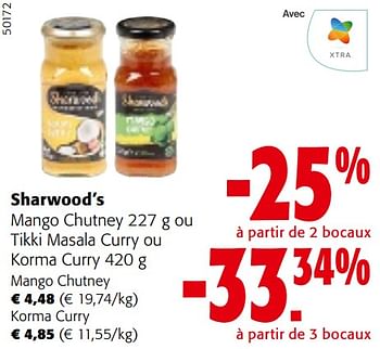 Promoties Sharwood’s mango chutney ou tikki masala curry ou korma curry - Sharwood's - Geldig van 24/04/2024 tot 07/05/2024 bij Colruyt
