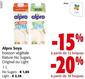 Promoties Alpro soya boisson végétale nature no sugars, original ou light - Alpro - Geldig van 24/04/2024 tot 07/05/2024 bij Colruyt