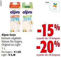 Promotions Alpro soya boisson végétale nature no sugars, original ou light - Alpro - Valide de 24/04/2024 à 07/05/2024 chez Colruyt