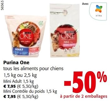 Promotions Purina one tous les aliments pour chiens - Purina - Valide de 24/04/2024 à 07/05/2024 chez Colruyt