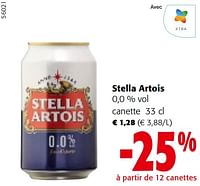 Promotions Stella artois 0,0 % vol - Stella Artois - Valide de 24/04/2024 à 07/05/2024 chez Colruyt