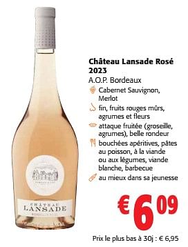 Promotions Château lansade rosé 2023 a.o.p. bordeaux - Vins rosé - Valide de 24/04/2024 à 07/05/2024 chez Colruyt