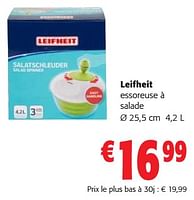 Promotions Leifheit essoreuse à salade - Leifheit - Valide de 24/04/2024 à 07/05/2024 chez Colruyt