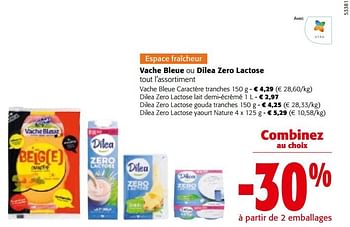 Promoties Vache bleue ou dilea zero lactose tout l’assortiment - Huismerk - Colruyt - Geldig van 24/04/2024 tot 07/05/2024 bij Colruyt