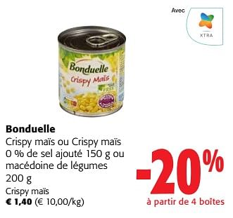 Promoties Bonduelle crispy maïs ou crispy maïs 0 % de sel ajouté ou macédoine de légumes - Bonduelle - Geldig van 24/04/2024 tot 07/05/2024 bij Colruyt
