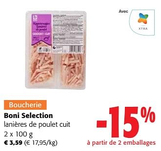 Promotions Boni selection lanières de poulet cuit - Boni - Valide de 24/04/2024 à 07/05/2024 chez Colruyt