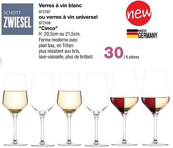Promotions Verres à vin blanc ou verres à vin universel cinco - Schott Zwiesel - Valide de 24/04/2024 à 19/05/2024 chez Home & Co