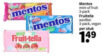 Promotions Mentos mint of fruit - Mentos - Valide de 25/04/2024 à 09/05/2024 chez Wibra