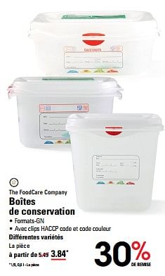 Promotions Boîtes de conservation - The Food Care Company - Valide de 25/04/2024 à 13/05/2024 chez Sligro