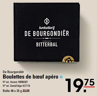 Promotions Boulettes de boeuf apéro - De Bourgondiër - Valide de 25/04/2024 à 13/05/2024 chez Sligro