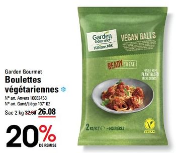 Promotions Boulettes végétariennes - Garden Gourmet - Valide de 25/04/2024 à 13/05/2024 chez Sligro