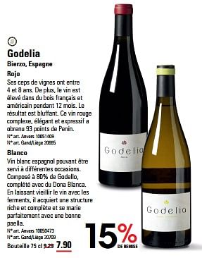 Promoties Godelia bierzo, espagne rojo - Rode wijnen - Geldig van 25/04/2024 tot 13/05/2024 bij Sligro
