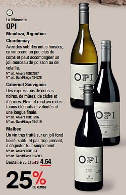 Promoties La mascota opi mendoza, argentine chardonnay - Witte wijnen - Geldig van 25/04/2024 tot 13/05/2024 bij Sligro