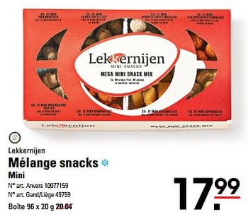 Promotions Mélange snacks mini - Lekkernijen - Valide de 25/04/2024 à 13/05/2024 chez Sligro