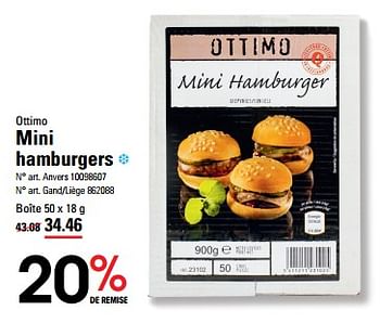 Promotions Mini hamburgers - Ottimo - Valide de 25/04/2024 à 13/05/2024 chez Sligro