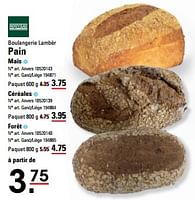 Promotions Pain maïs - Boulangerie Lambèr - Valide de 25/04/2024 à 13/05/2024 chez Sligro