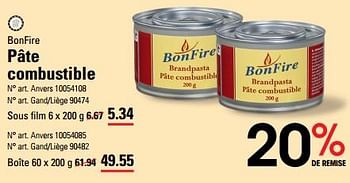Promotions Pâte combustible - Bonfire - Valide de 25/04/2024 à 13/05/2024 chez Sligro