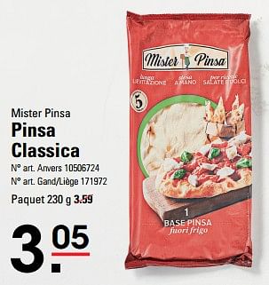 Promotions Pinsa classica - Mister pinsa - Valide de 25/04/2024 à 13/05/2024 chez Sligro