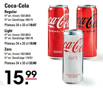 Promoties Regular light zero - Coca Cola - Geldig van 25/04/2024 tot 13/05/2024 bij Sligro