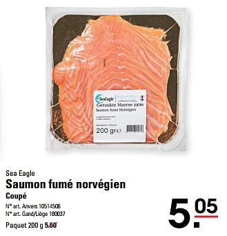 Promotions Saumon fumé norvégien - Sea Eagle - Valide de 25/04/2024 à 13/05/2024 chez Sligro
