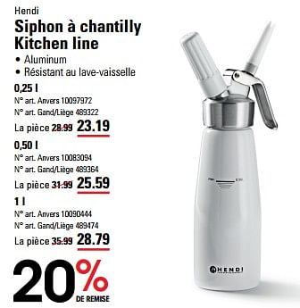 Promoties Siphon à chantilly kitchen line - Hendi - Geldig van 25/04/2024 tot 13/05/2024 bij Sligro