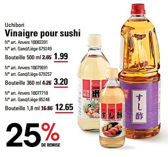 Promotions Vinaigre pour sushi - Uchibori - Valide de 25/04/2024 à 13/05/2024 chez Sligro