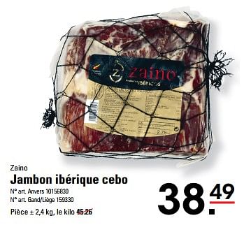 Promoties Zaino jambon ibérique cebo - Huismerk - Sligro - Geldig van 25/04/2024 tot 13/05/2024 bij Sligro