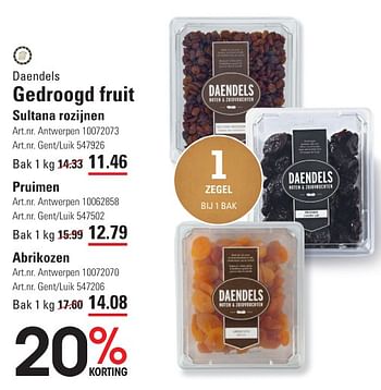 Promotions Gedroogd fruit sultana rozijnen - Daendels - Valide de 25/04/2024 à 13/05/2024 chez Sligro