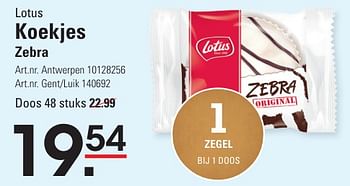 Promotions Koekjes zebra - Lotus Bakeries - Valide de 25/04/2024 à 13/05/2024 chez Sligro