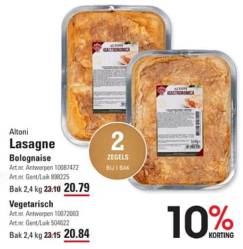 Promotions Lasagne bolognaise - Altoni - Valide de 25/04/2024 à 13/05/2024 chez Sligro