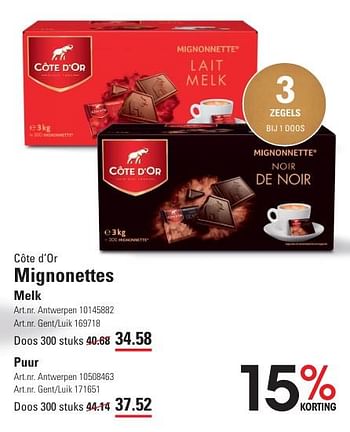 Promotions Mignonettes melk - Cote D'Or - Valide de 25/04/2024 à 13/05/2024 chez Sligro