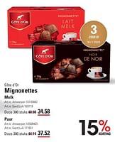 Promoties Mignonettes melk - Cote D'Or - Geldig van 25/04/2024 tot 13/05/2024 bij Sligro
