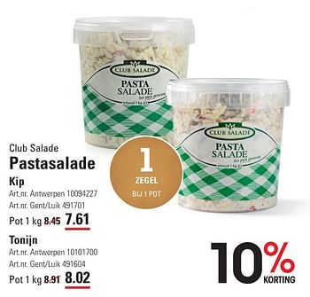 Promotions Pastasalade kip - Club Salade - Valide de 25/04/2024 à 13/05/2024 chez Sligro