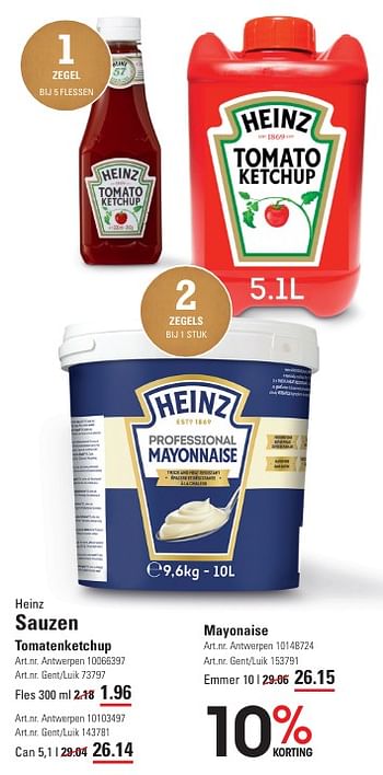 Promotions Sauzen tomatenketchup - Heinz - Valide de 25/04/2024 à 13/05/2024 chez Sligro